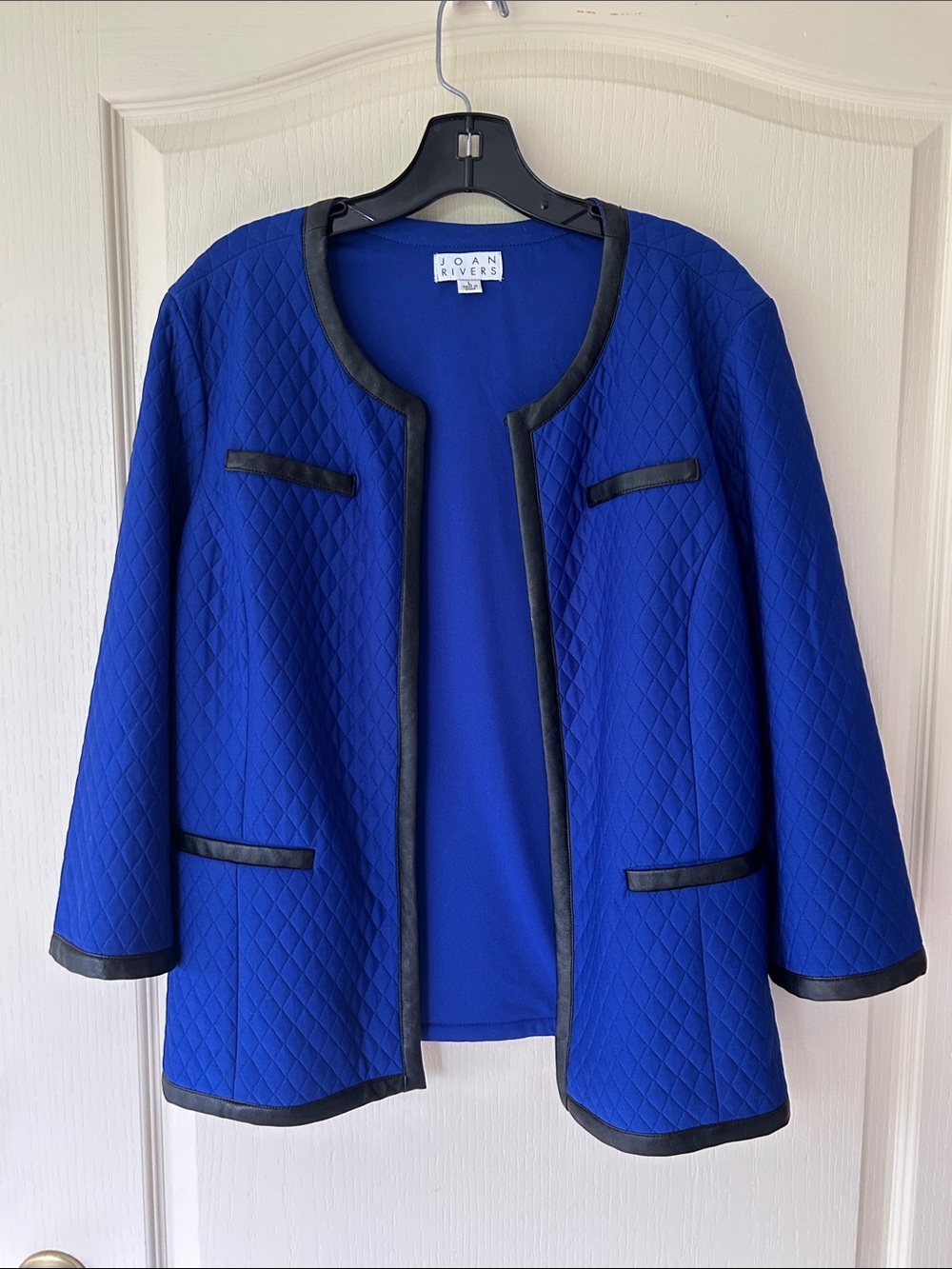 Joan Rivers Cobalt Blue Quilted Open-Front Jacket with Black Trim
